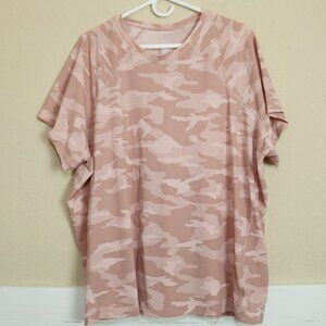 Athleta Womens 3X Shirt Pink Bellini Momentum Seamless Camo Short Sleeve Top